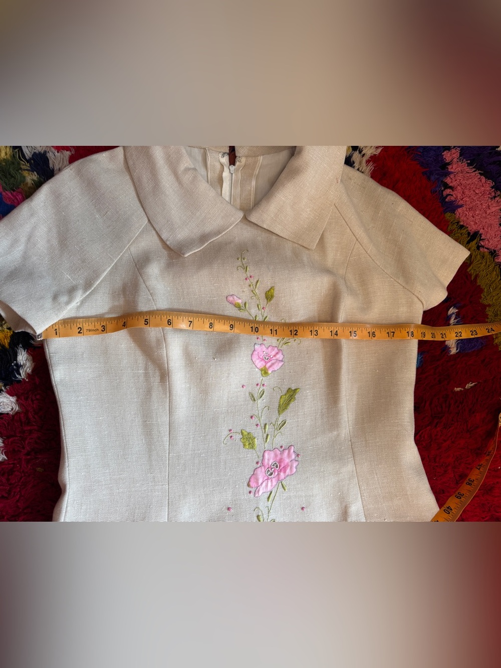 60s Vintage Floral Linen Wiggle Dress - Picture 8 of 8